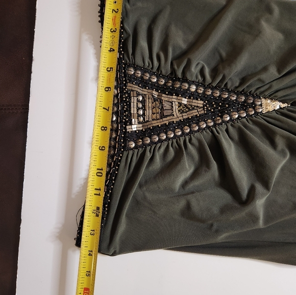 Bissou Bissou Strapless Mini Dress SZ 4 Green Beading Detail Party Embroidered - Picture 2 of 6